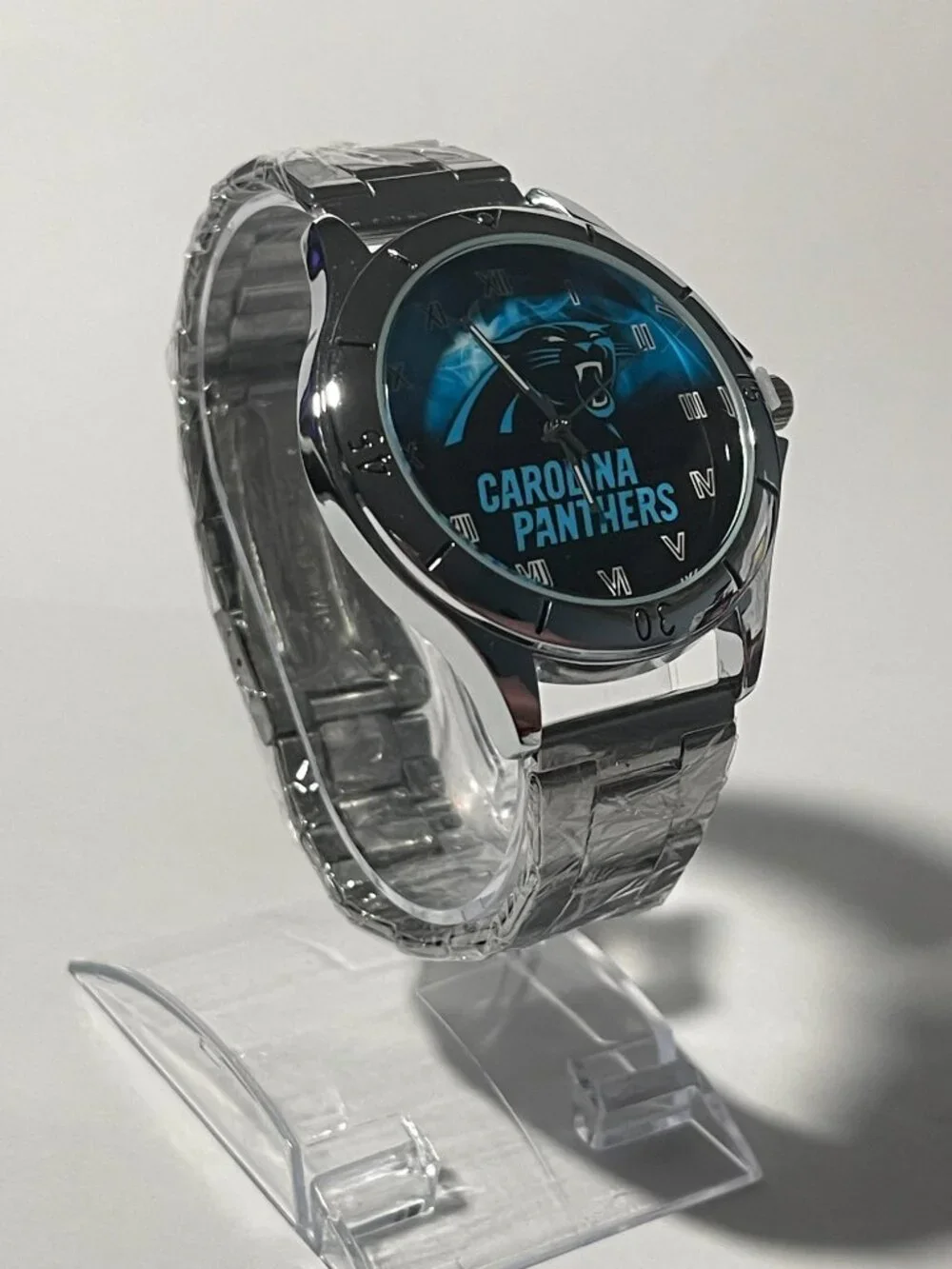 Carolina Panthers NFL Team Logo Men's Stainless-Steel Silver Watch NEW
